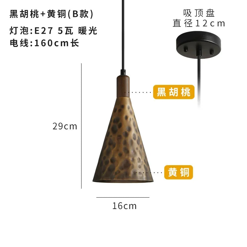 American Vintage Walnut Copper Pendant Light LED E27 Home Decor Loft Kitchen Light Fixtures Dining Room Restaurant Bedside Store