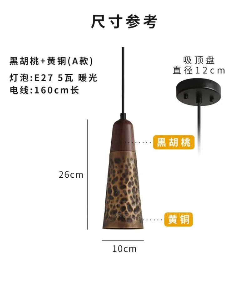 American Vintage Walnut Copper Pendant Light LED E27 Home Decor Loft Kitchen Light Fixtures Dining Room Restaurant Bedside Store