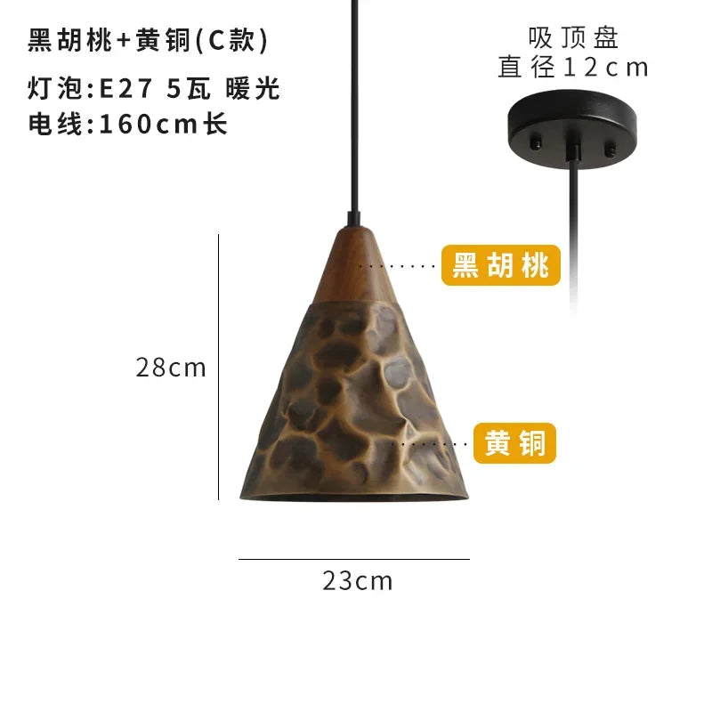 American Vintage Walnut Copper Pendant Light LED E27 Home Decor Loft Kitchen Light Fixtures Dining Room Restaurant Bedside Store