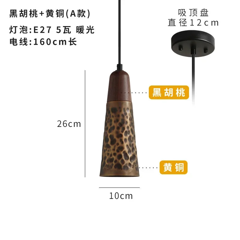 American Vintage Walnut Copper Pendant Light LED E27 Home Decor Loft Kitchen Light Fixtures Dining Room Restaurant Bedside Store