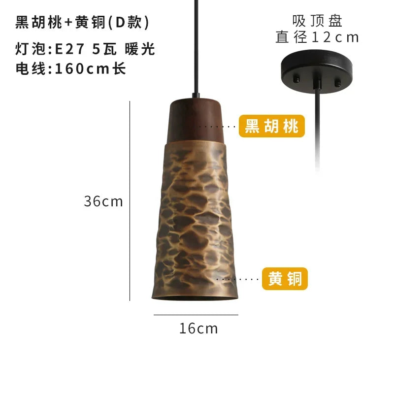 American Vintage Walnut Copper Pendant Light LED E27 Home Decor Loft Kitchen Light Fixtures Dining Room Restaurant Bedside Store