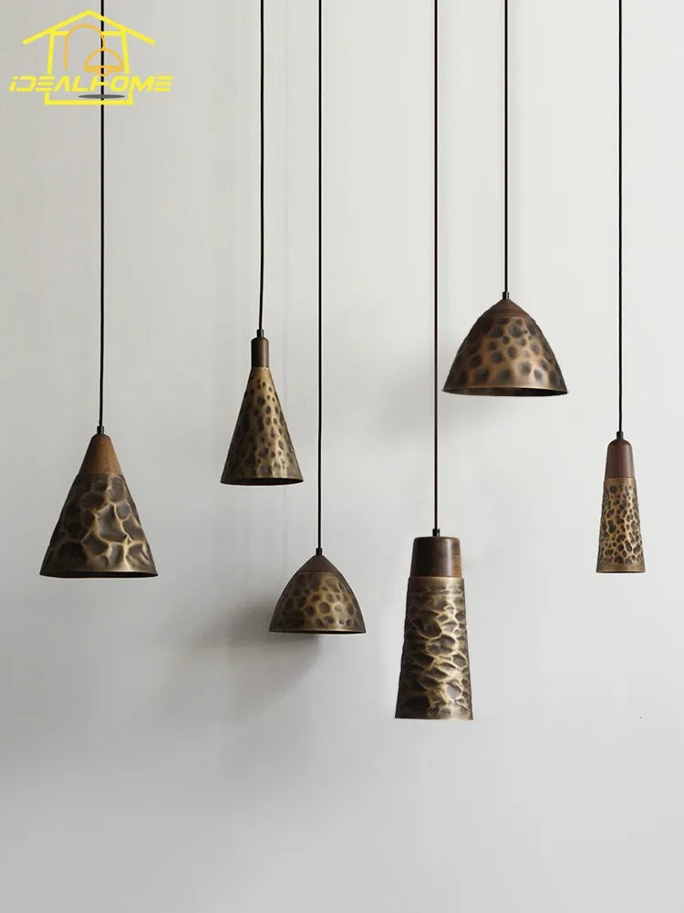 American Vintage Walnut Copper Pendant Light LED E27 Home Decor Loft Kitchen Light Fixtures Dining Room Restaurant Bedside Store