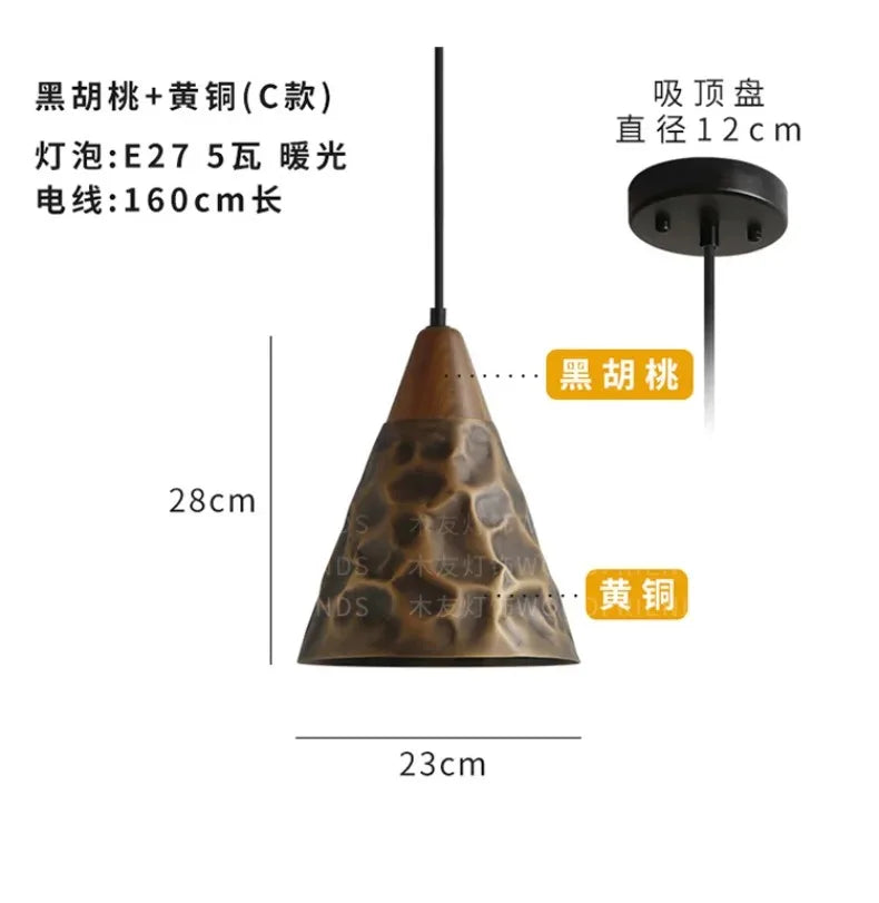American Vintage Walnut Copper Pendant Light LED E27 Home Decor Loft Kitchen Light Fixtures Dining Room Restaurant Bedside Store