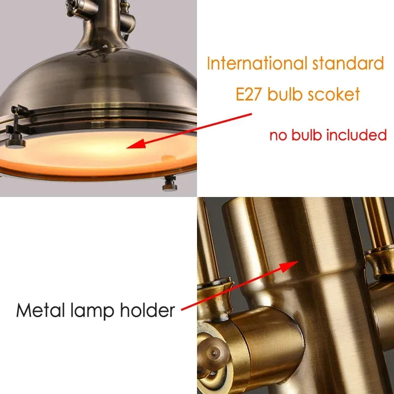 American Retro Industrial Home Decor Chandelier Metal Living Room Loft Kitchen Bar Eye Protection Pendant Lighting Fixtures LED