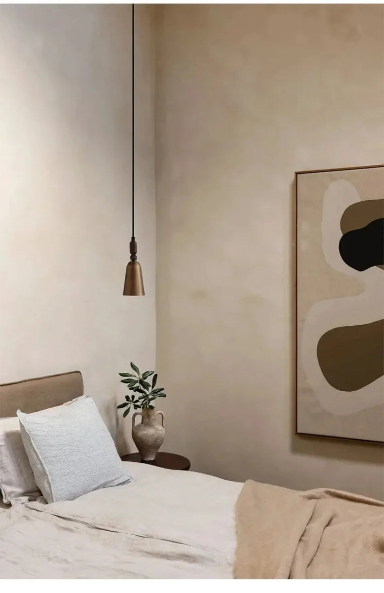 American Vintage Walnut Copper Pendant Light LED E27 Home Decor Loft Kitchen Light Fixtures Dining Room Restaurant Bedside Store