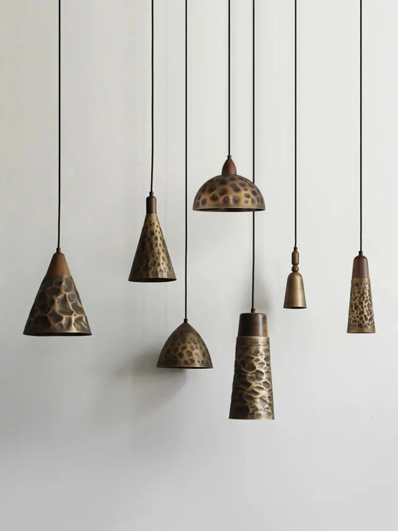 American Vintage Walnut Copper Pendant Light LED E27 Home Decor Loft Kitchen Light Fixtures Dining Room Restaurant Bedside Store