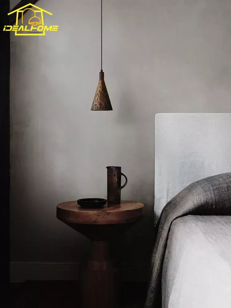 American Vintage Walnut Copper Pendant Light LED E27 Home Decor Loft Kitchen Light Fixtures Dining Room Restaurant Bedside Store