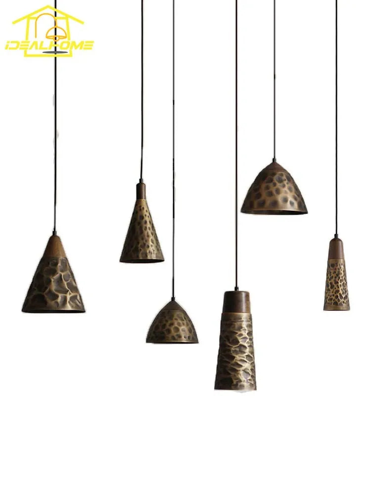 American Vintage Walnut Copper Pendant Light LED E27 Home Decor Loft Kitchen Light Fixtures Dining Room Restaurant Bedside Store