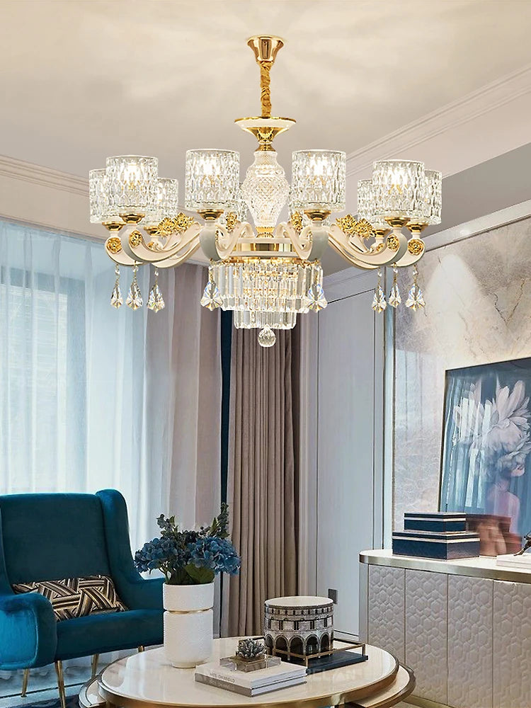 European Luxury Crystal Chandeliers LED Lights For Hotel Villa Lobby Living Dining Room French Romantic Home Decor Hanging Lamps
