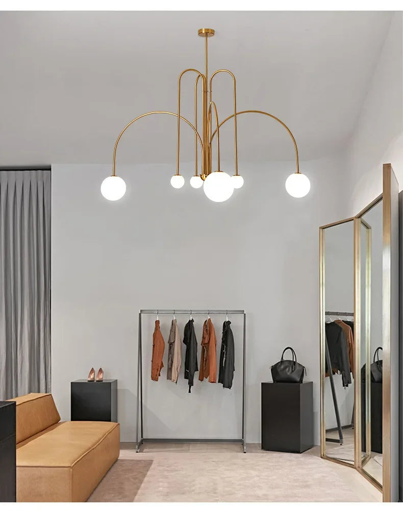 Geometric Modern LED Ceiling Chandeliers Danish Design Simple Glass Ball Hanging Lamps for Living Dining Room Home Decor