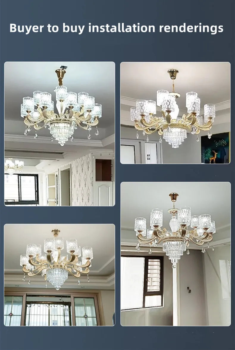 European Luxury Crystal Chandeliers LED Lights For Hotel Villa Lobby Living Dining Room French Romantic Home Decor Hanging Lamps