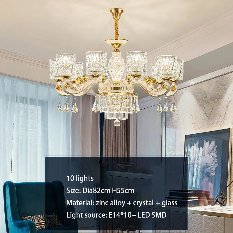 European Luxury Crystal Chandeliers LED Lights For Hotel Villa Lobby Living Dining Room French Romantic Home Decor Hanging Lamps