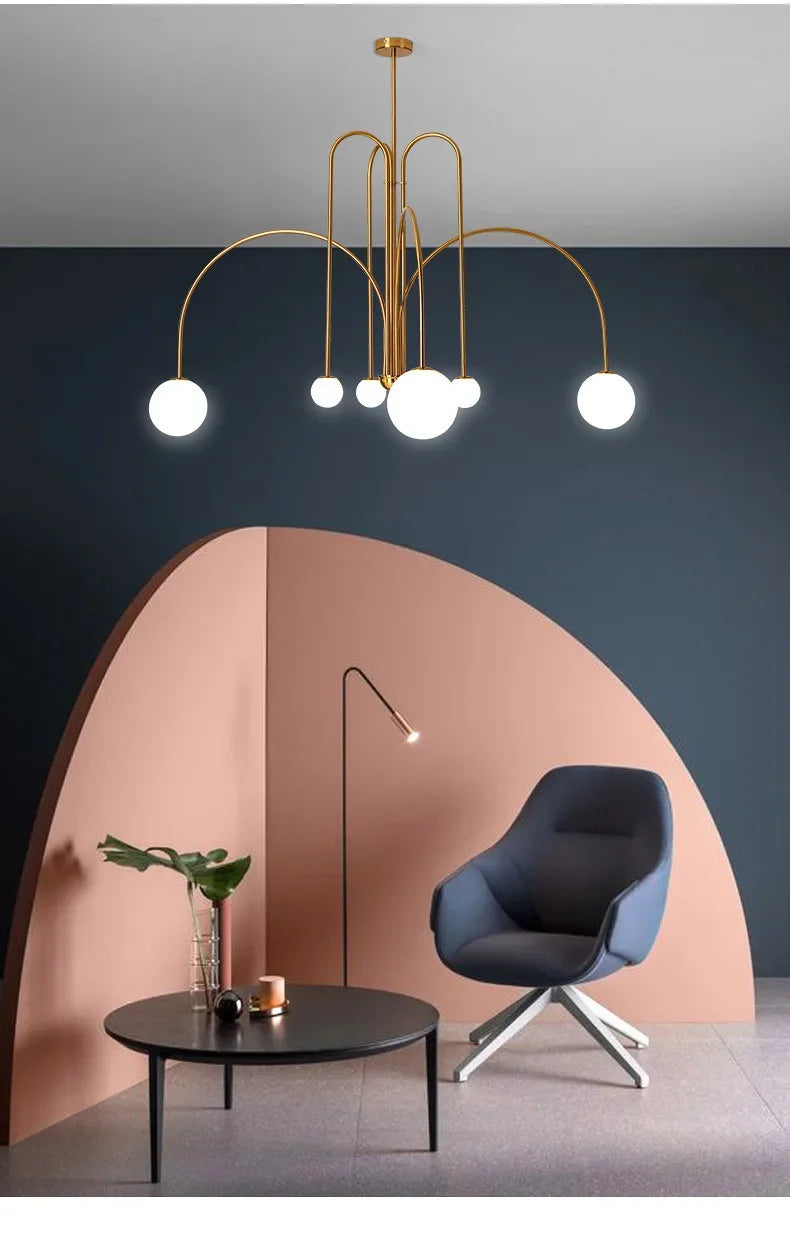Geometric Modern LED Ceiling Chandeliers Danish Design Simple Glass Ball Hanging Lamps for Living Dining Room Home Decor