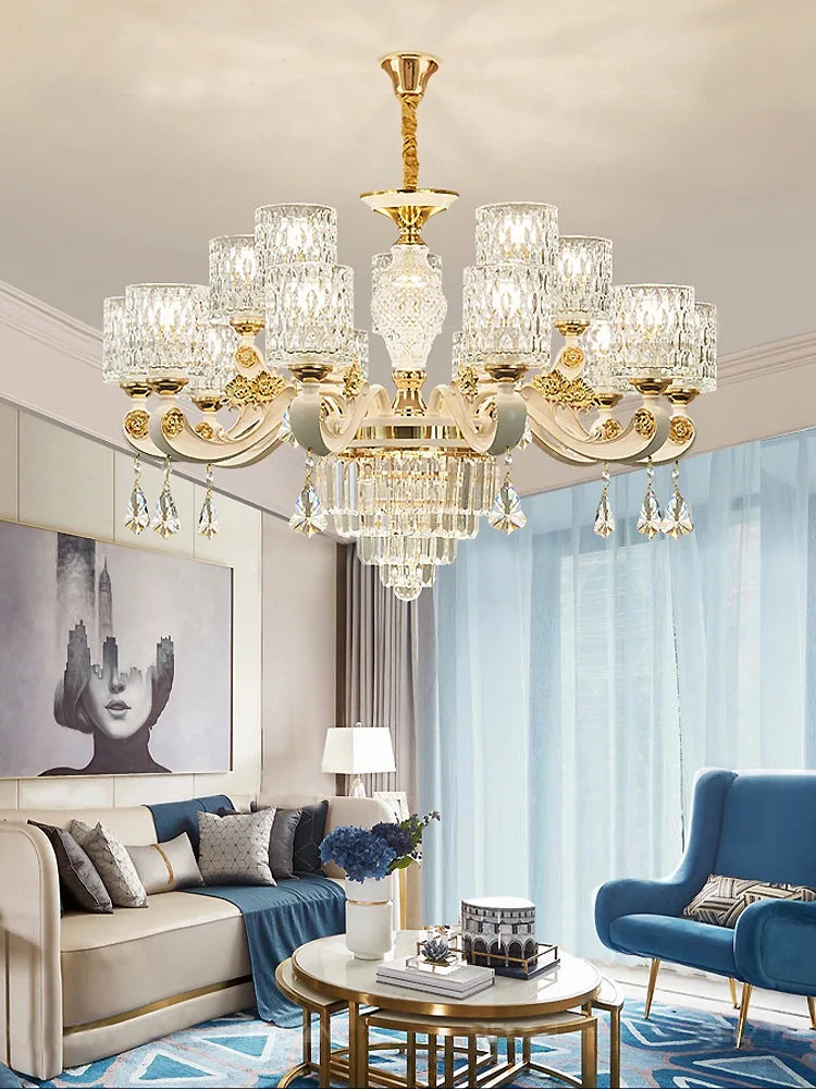 European Luxury Crystal Chandeliers LED Lights For Hotel Villa Lobby Living Dining Room French Romantic Home Decor Hanging Lamps