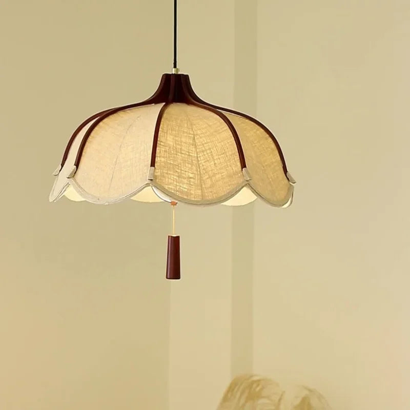 Chinese Style Wood E27 Led Fabric Pendant Lights Dining Room Drop Chandelier Home Decor Led Lamparas Bedroom Luminarias