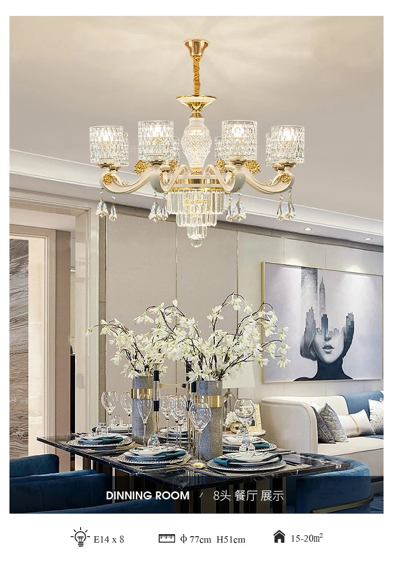 European Luxury Crystal Chandeliers LED Lights For Hotel Villa Lobby Living Dining Room French Romantic Home Decor Hanging Lamps