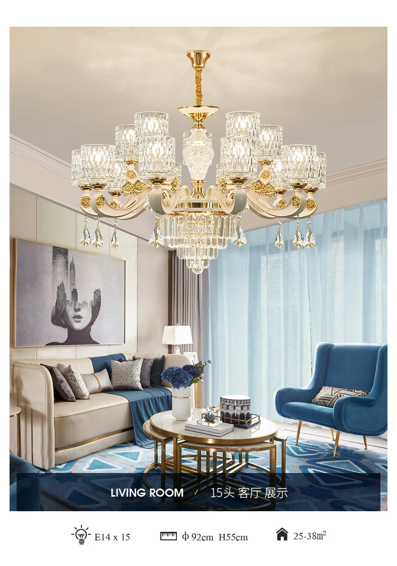 European Luxury Crystal Chandeliers LED Lights For Hotel Villa Lobby Living Dining Room French Romantic Home Decor Hanging Lamps