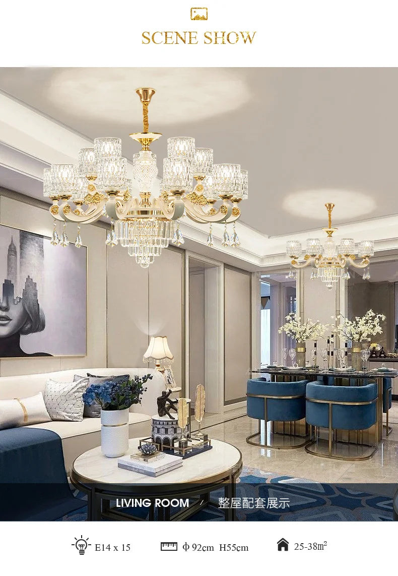 European Luxury Crystal Chandeliers LED Lights For Hotel Villa Lobby Living Dining Room French Romantic Home Decor Hanging Lamps