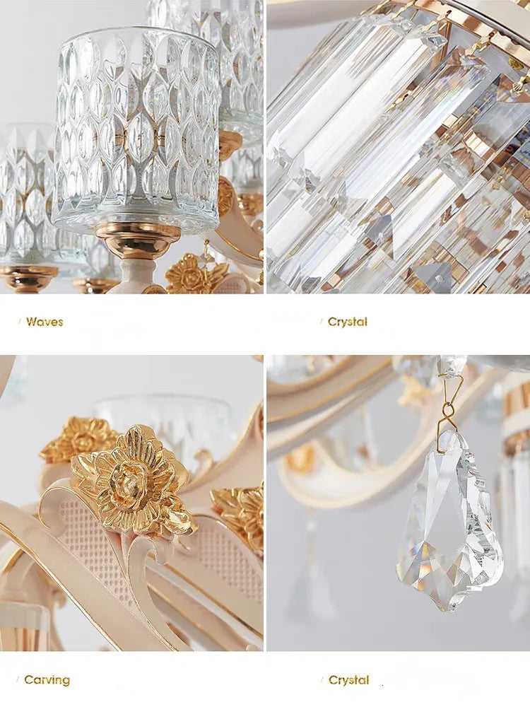 European Luxury Crystal Chandeliers LED Lights For Hotel Villa Lobby Living Dining Room French Romantic Home Decor Hanging Lamps