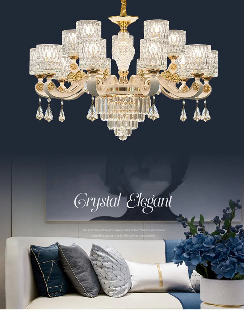 European Luxury Crystal Chandeliers LED Lights For Hotel Villa Lobby Living Dining Room French Romantic Home Decor Hanging Lamps