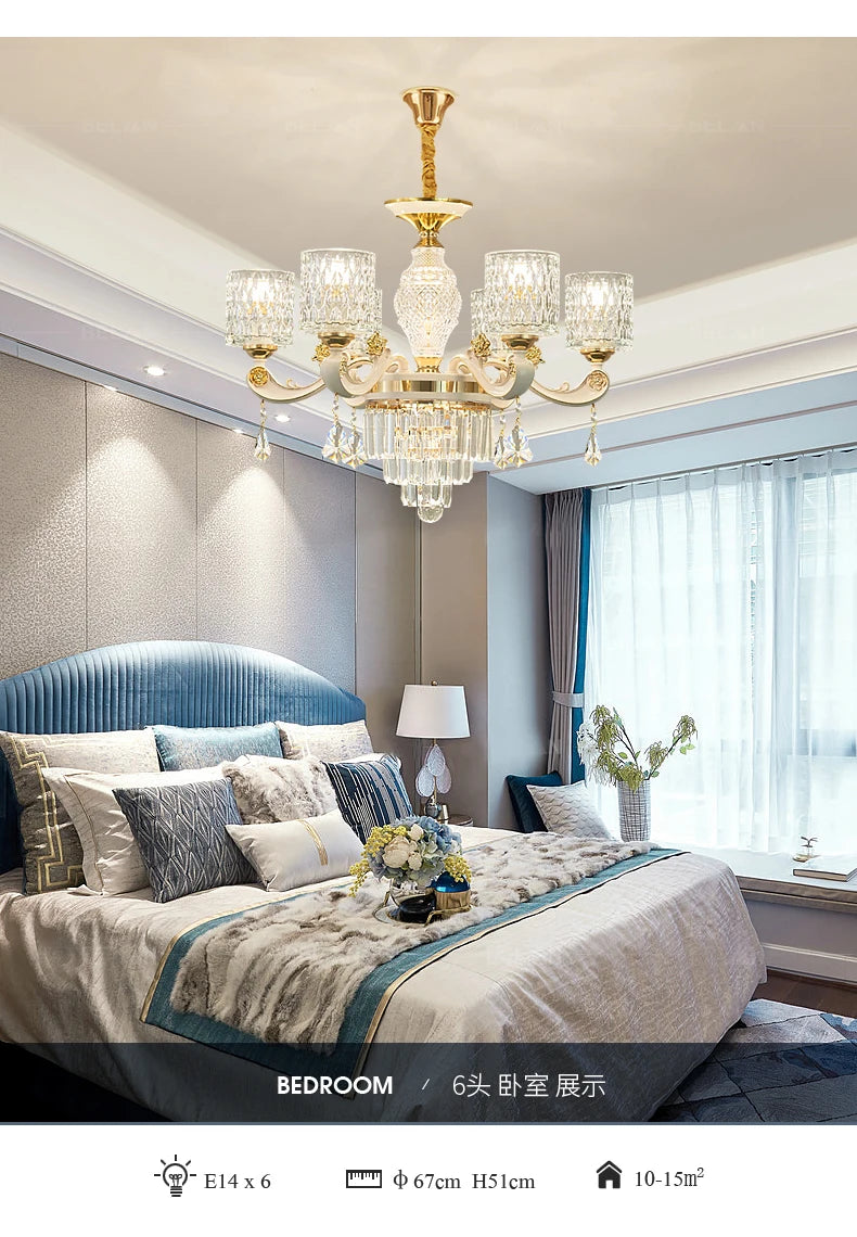 European Luxury Crystal Chandeliers LED Lights For Hotel Villa Lobby Living Dining Room French Romantic Home Decor Hanging Lamps