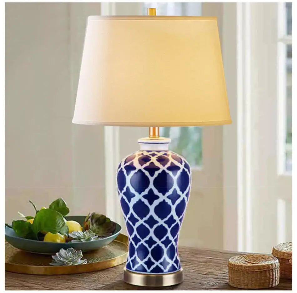 Classical Blue Ceramic Lamp Bedroom Bedside Table Lighting Living Room Study Home Decor Blue and White Porcelain Desk Lamp