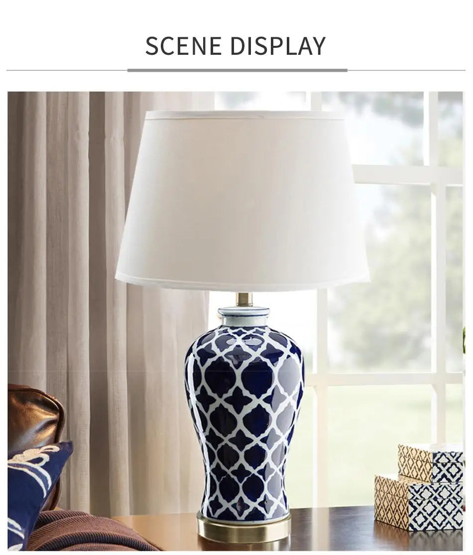 Classical Blue Ceramic Lamp Bedroom Bedside Table Lighting Living Room Study Home Decor Blue and White Porcelain Desk Lamp