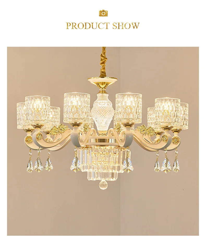 European Luxury Crystal Chandeliers LED Lights For Hotel Villa Lobby Living Dining Room French Romantic Home Decor Hanging Lamps