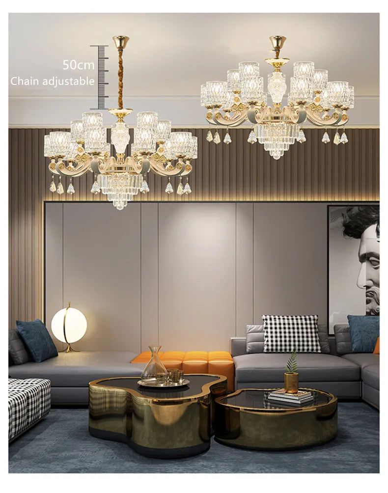 European Luxury Crystal Chandeliers LED Lights For Hotel Villa Lobby Living Dining Room French Romantic Home Decor Hanging Lamps