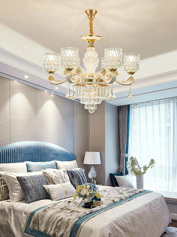 European Luxury Crystal Chandeliers LED Lights For Hotel Villa Lobby Living Dining Room French Romantic Home Decor Hanging Lamps