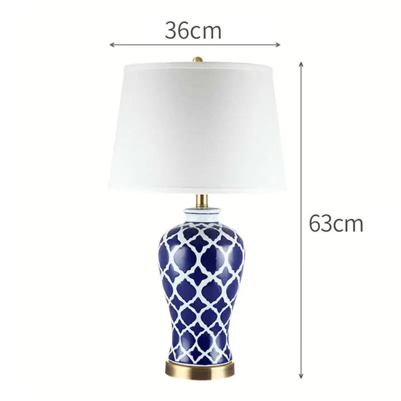 Classical Blue Ceramic Lamp Bedroom Bedside Table Lighting Living Room Study Home Decor Blue and White Porcelain Desk Lamp