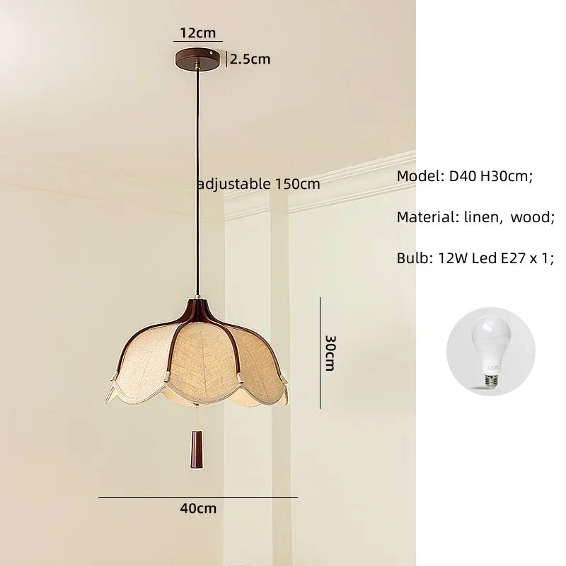 Chinese Style Wood E27 Led Fabric Pendant Lights Dining Room Drop Chandelier Home Decor Led Lamparas Bedroom Luminarias