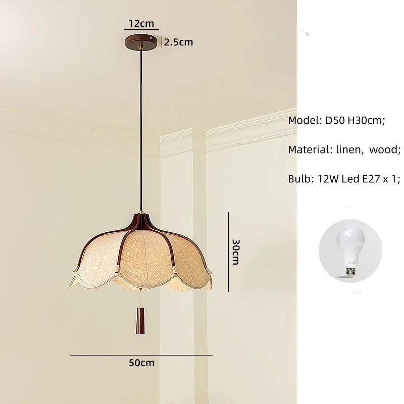 Chinese Style Wood E27 Led Fabric Pendant Lights Dining Room Drop Chandelier Home Decor Led Lamparas Bedroom Luminarias