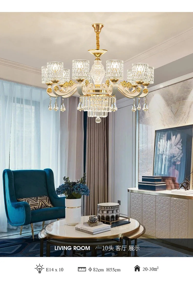 European Luxury Crystal Chandeliers LED Lights For Hotel Villa Lobby Living Dining Room French Romantic Home Decor Hanging Lamps