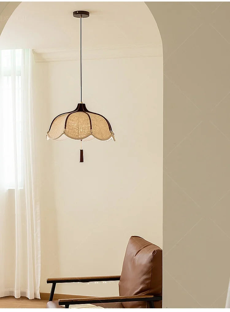 Chinese Style Wood E27 Led Fabric Pendant Lights Dining Room Drop Chandelier Home Decor Led Lamparas Bedroom Luminarias