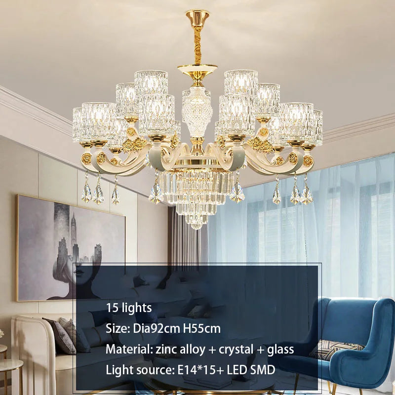 European Luxury Crystal Chandeliers LED Lights For Hotel Villa Lobby Living Dining Room French Romantic Home Decor Hanging Lamps