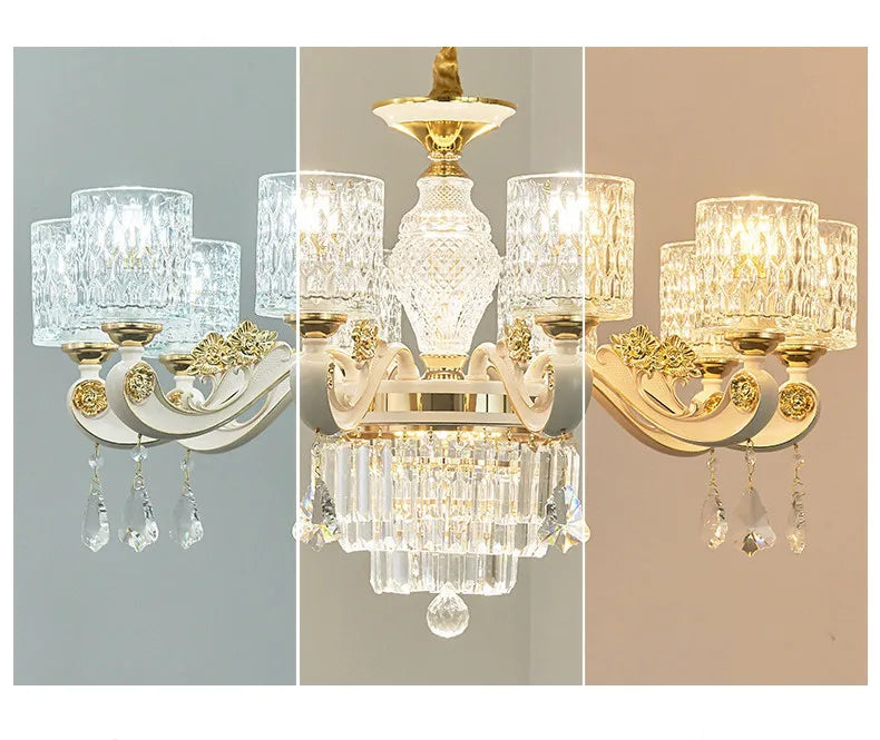 European Luxury Crystal Chandeliers LED Lights For Hotel Villa Lobby Living Dining Room French Romantic Home Decor Hanging Lamps