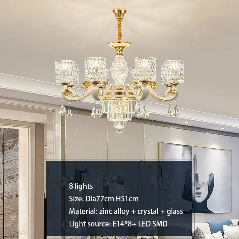 European Luxury Crystal Chandeliers LED Lights For Hotel Villa Lobby Living Dining Room French Romantic Home Decor Hanging Lamps