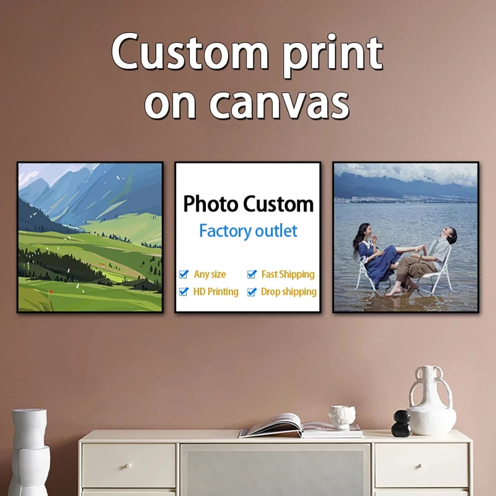 Family Photo Canvas Painting Pet Photo Decorative Painting Custom Living Room Wall Art Poster Modern Home Decor Aesthetic Gift