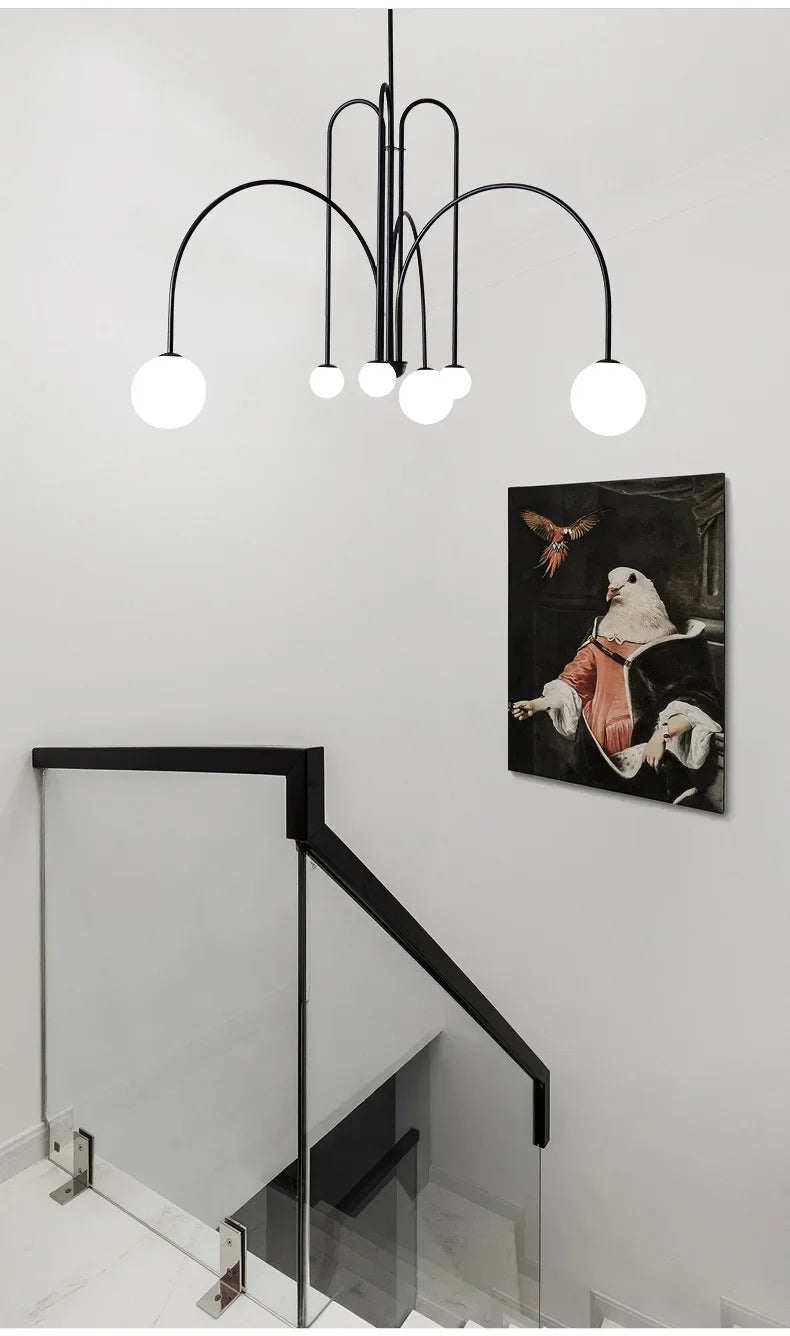 Geometric Modern LED Ceiling Chandeliers Danish Design Simple Glass Ball Hanging Lamps for Living Dining Room Home Decor