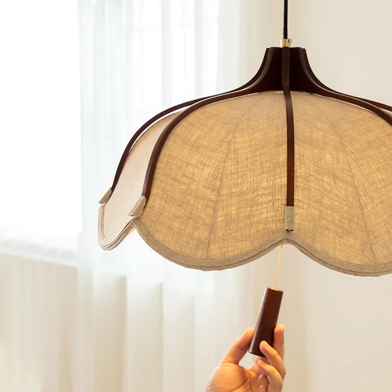 Chinese Style Wood E27 Led Fabric Pendant Lights Dining Room Drop Chandelier Home Decor Led Lamparas Bedroom Luminarias