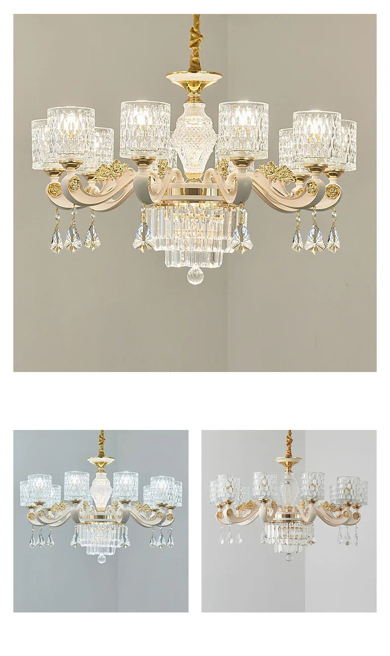 European Luxury Crystal Chandeliers LED Lights For Hotel Villa Lobby Living Dining Room French Romantic Home Decor Hanging Lamps